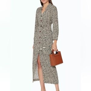 Nanushka Capri Zebra Print Shirt Dress with Bishop Sleeves